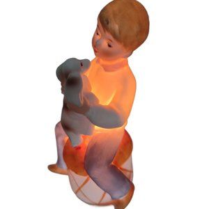 Vintage Trina Japan Hand Painted Night Light Boy Dog Porcelain In Original Box